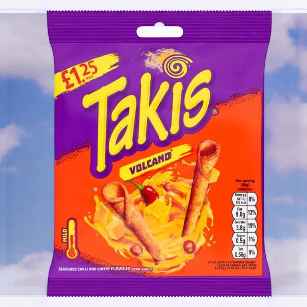 Takis | Corn Chips | Volcano  | Seasoned Chilli and Cheese Flavour | 55g