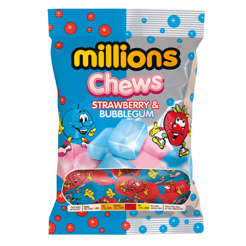 The Sweetie Shoppie | Millions Strawberry & Bubblegum Chews Bag 120g | The Sweetie Shoppie