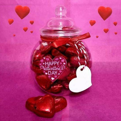 The Sweetie Shoppie | Valentines Day, Red Foiled Milk Chocolate Hearts, 400g Sweet Jar | The Sweetie Shoppie