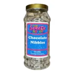 A 970ml jar filled with Chocolate Nibbles, a mix of chocolate, toffee biscuit, and nuts