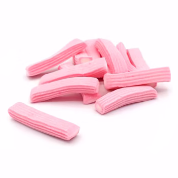 Pink chewy tubes with creamy tutti frutti filling from Candy Realms
