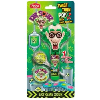 A 17g Dr Sour Twist & Turn Pop Blister, featuring a twistable dispenser for fruity sour fun