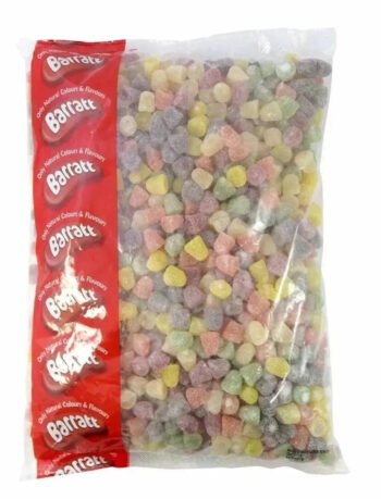 Barratt Dew Drops in a 3kg bag, filled with colorful, sugar-coated fruity sweets