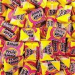 A generous pile of Fruit Salad Chews, soft and tangy retro sweets with fruity flavors