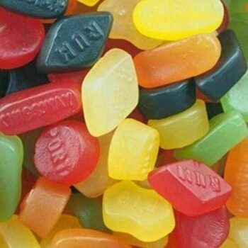 A pile of Taveners Wine Gums in assorted shapes and vibrant colors