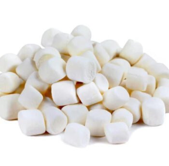 A handful of Haribo Chamallows White Mini Marshmallows, fluffy and sweet, ready for snacking or topping desserts.