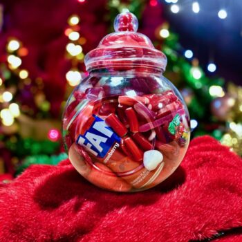 A 3.2L Red Sweet Jar filled with a variety of red sweets and a Fanta USA can