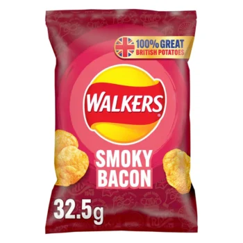 A bag of Walkers Smokey Bacon Crisps